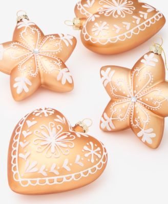 Heritage Set of 4 Glass Star and Heart Gingerbread Ornaments