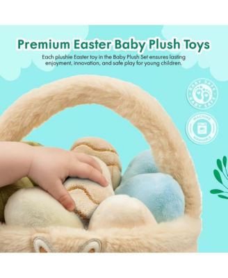 Easter Egg Plush Basket Toy Set, 9.5" Easter Egg Hunt Basket with Bunny Design, Soft Decorative Easter Plush Toys