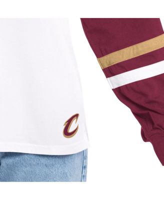 Women's White/Wine Cleveland Cavaliers Key Player Oversized Hooded Long Sleeve T-Shirt