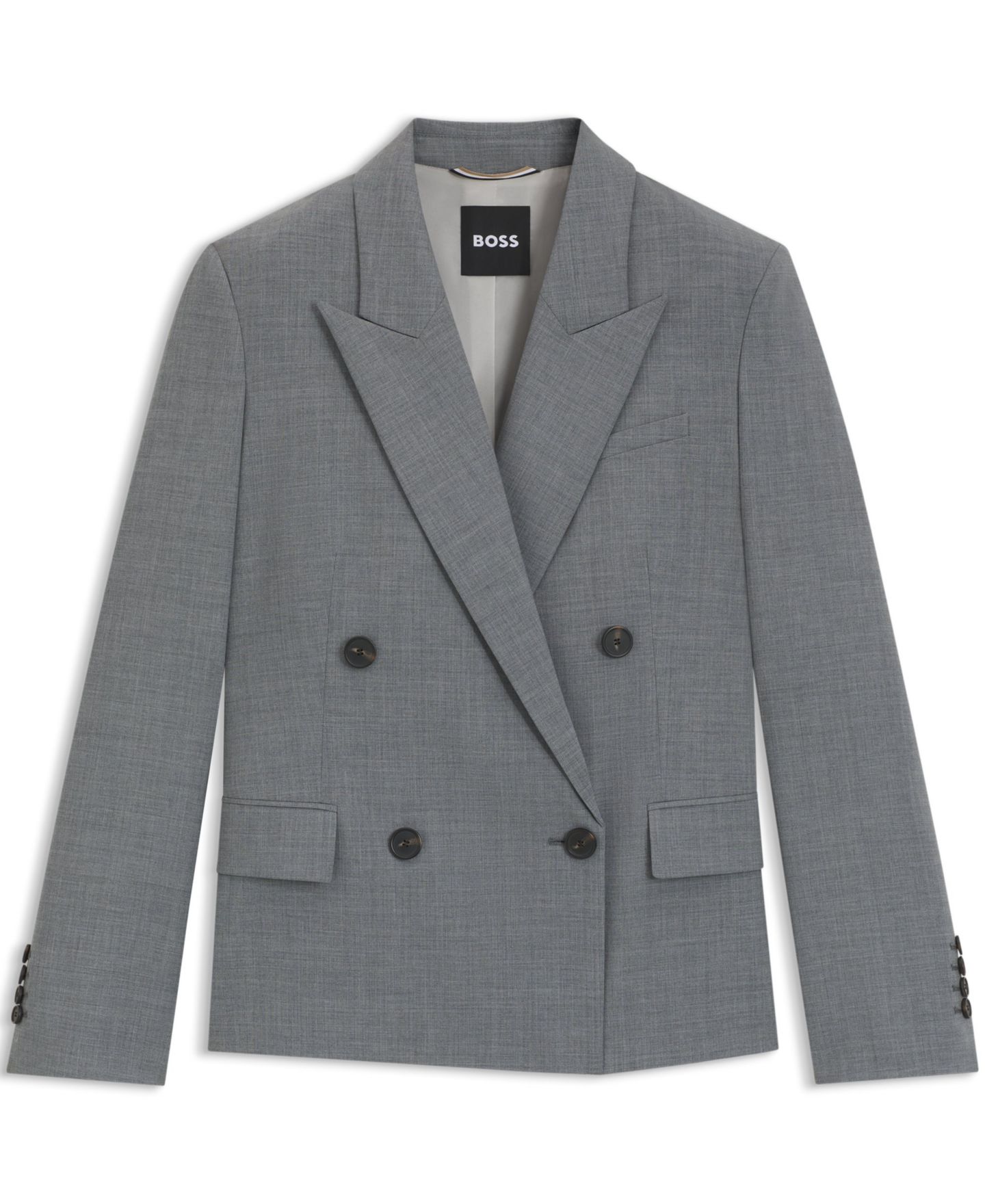 Женский пиджак Hugo Boss BOSS by Mélange Virgin Wool Double-Breasted Blazer, цвет: Тёмный серый — фото 4