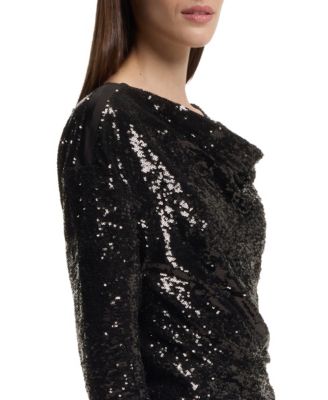 BOSS by Women's Draped-Neckline Sequin Dress