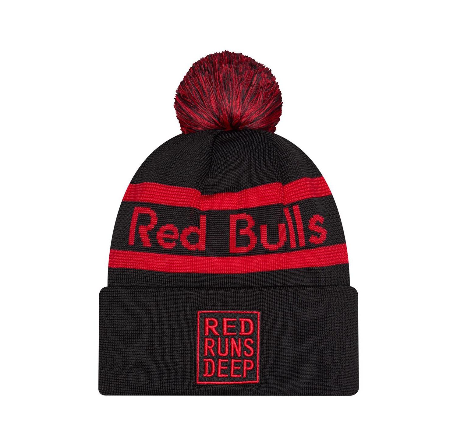 Men's Black New York Red Bulls 2026 Jersey Hook Cuffed with Pom Knit Hat