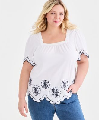 Plus Size Scalloped Square-Neck Top