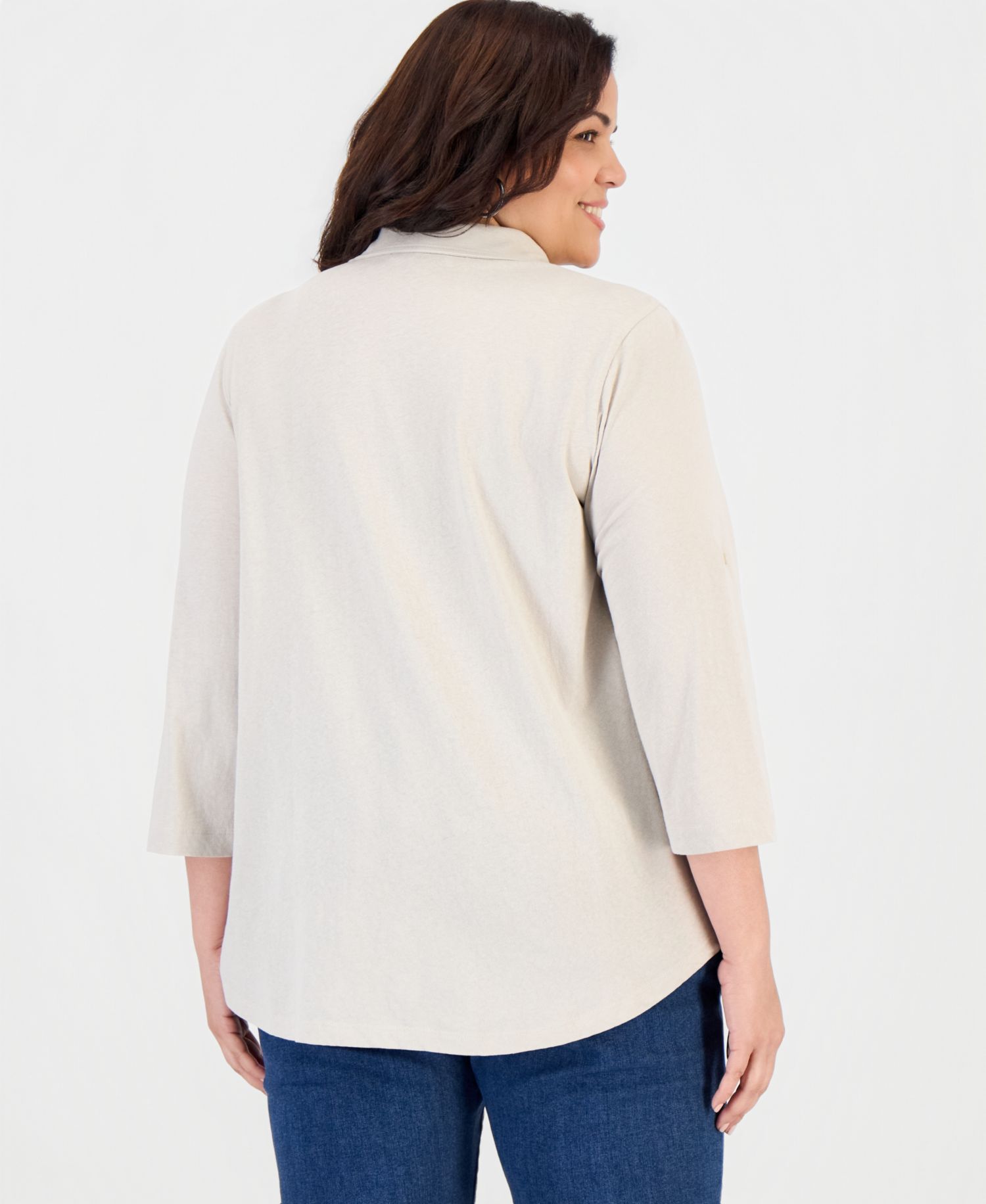Plus Size Button-Front Collar Roll-Tab Shirt