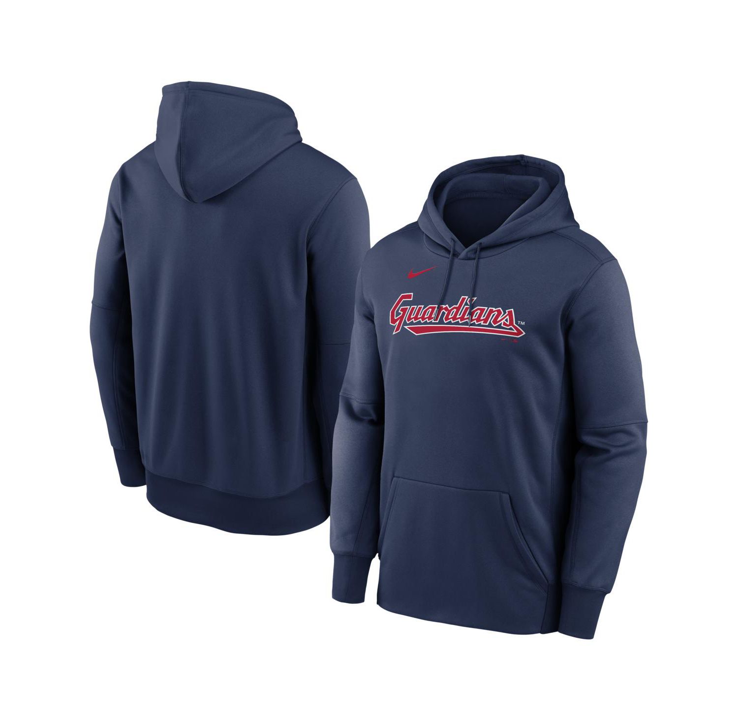 Men's Navy Cleveland Guardians Primary Wordmark Therma Hoodie
