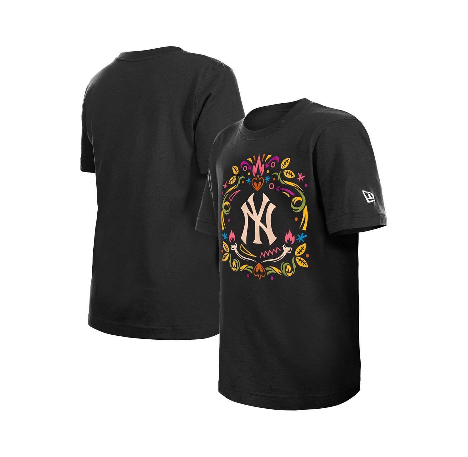 Big Boys and Girls Black New York Yankees Día De Los Muertos T-Shirt