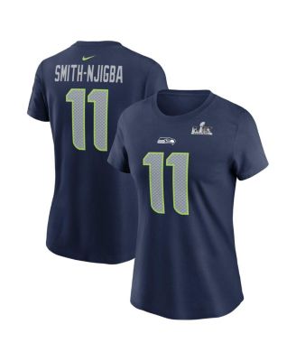 Women's Jaxon Smith-Njigba College Navy Seattle Seahawks Super Bowl LX Patch Name & Number T-Shirt