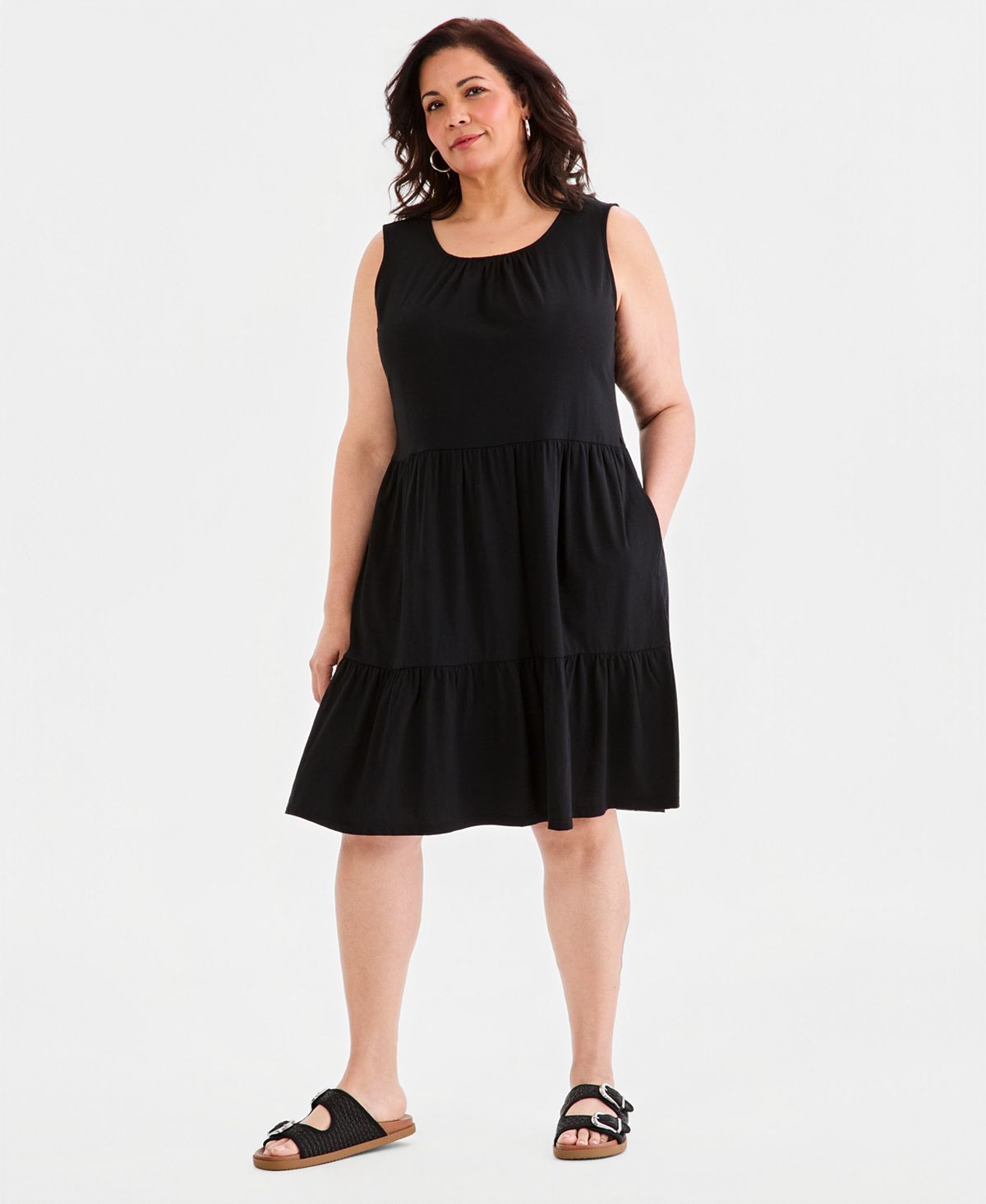 Style & Co Women's Sleeveless Tiered Knit Dress, Macy's Exclusive view 1 — MAYCSS fashion products