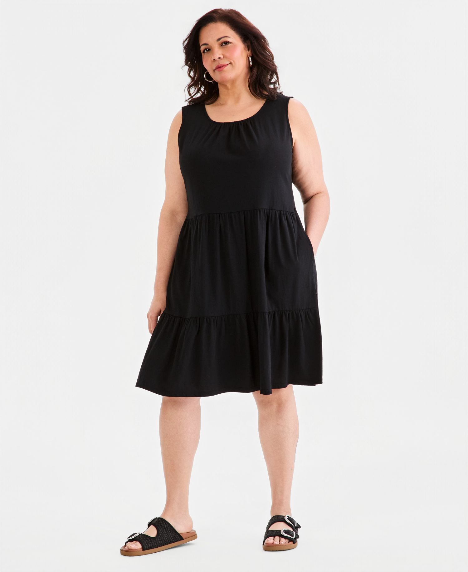 Petite Round-Neck Tiered Tank Dress