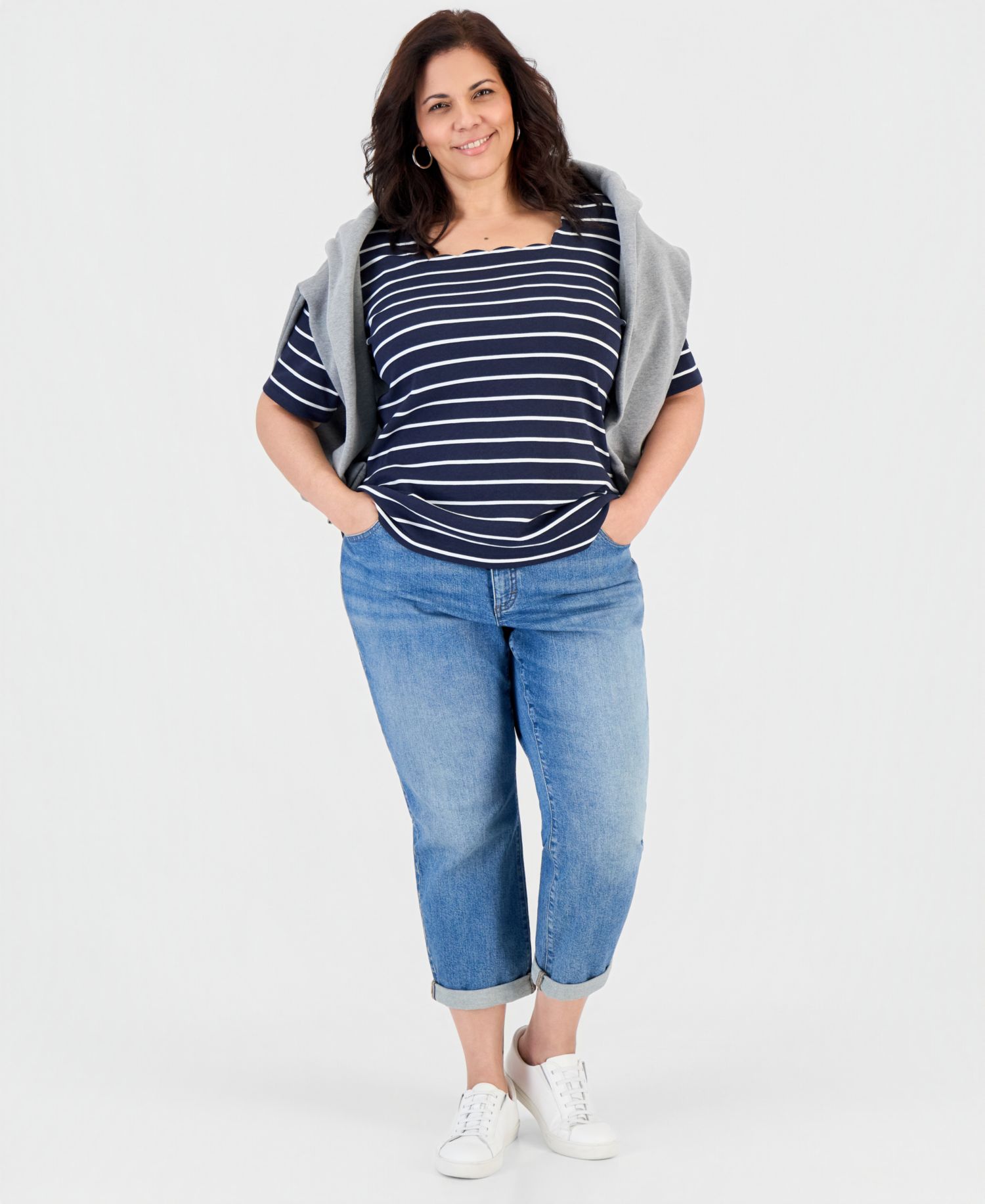 Petite Elbow-Length Scallion Clover Square Neck Top