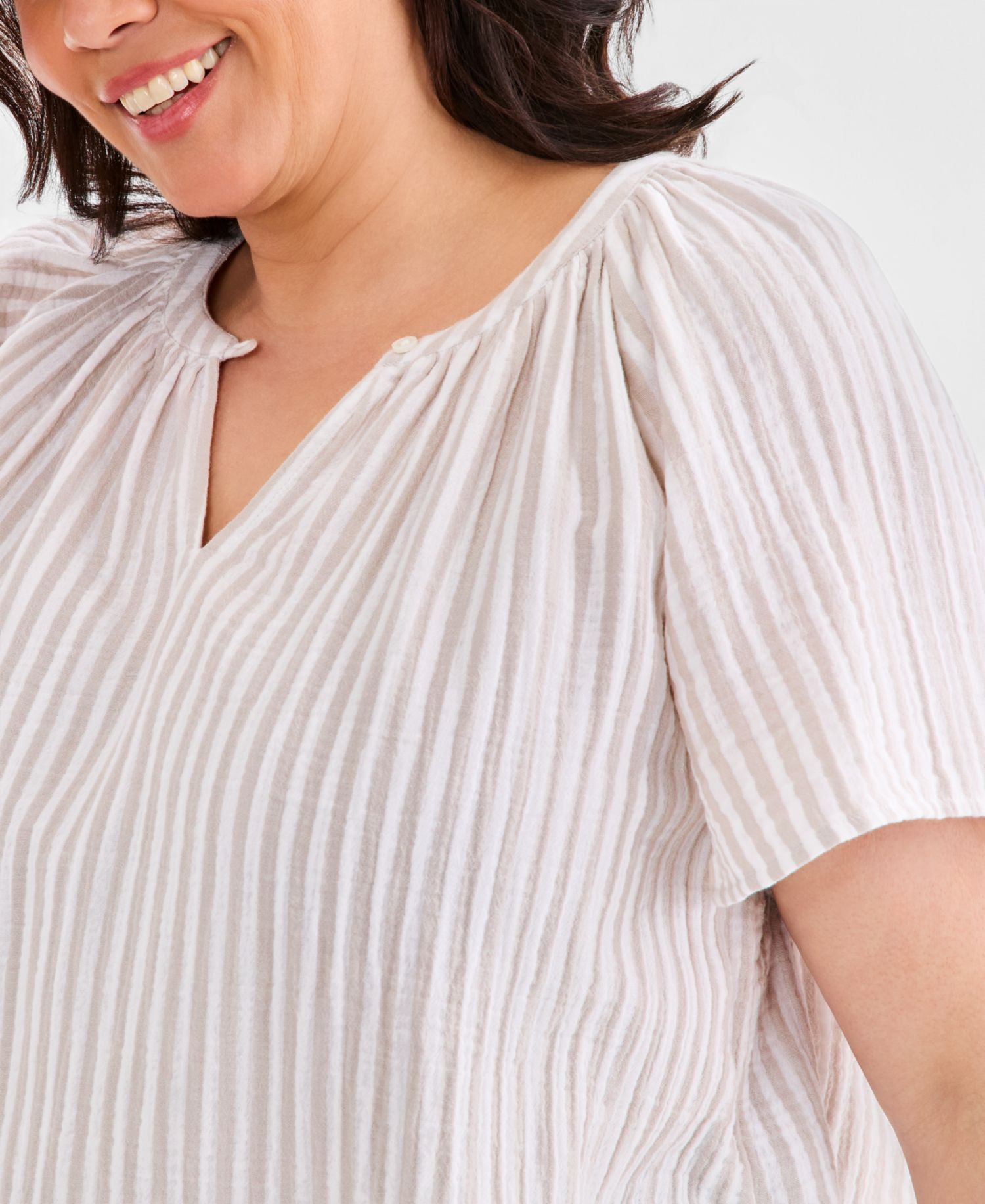 Petite Slit V-Neck Raglan-Sleeve Cotton Top