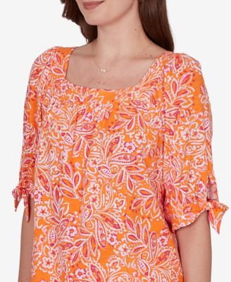 Petite Paisley Print Tie-Sleeve Knit Top