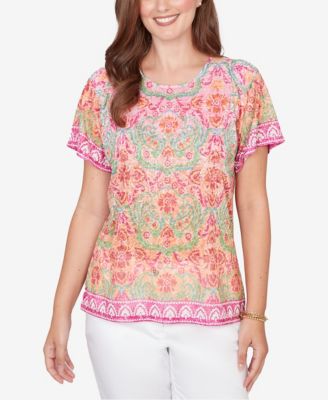 Petite Floral Damask Print Knit T-Shirt