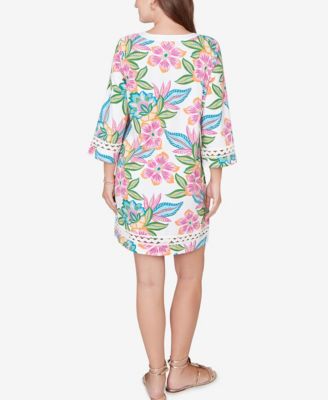 Petite Bold Tropical Solid Trim Shift Dress