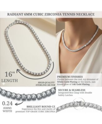 Radiant Sterling Silver 6MM Cubic Zirconia Tennis Necklace