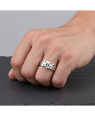 Men's Modern Solitaire Clear Cubic Zirconia Slim Band Ring