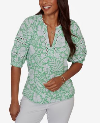 Petite Tropical Floral Trim Knit Top