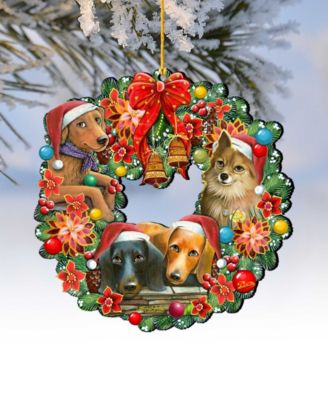 Christmas Friends Puppy Wreath Holiday Ornaments, Set of 2