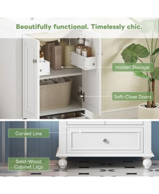 24 Inch Bathroom Vanity with Ceramic Sink, Soft-Close Doors, Adjustable Shelf and Drawer Organizer for Small Spaces