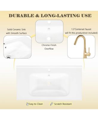 36"  Bathroom Vanity with Sink, Medieval Modern Solid Wood Roman Base, Flip Drawer Adjustable Storage, Easy Clean-Sillysis