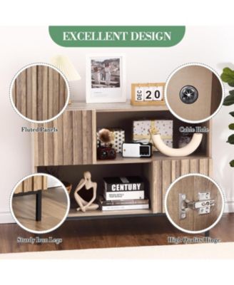 Farmhouse Entryway Table with Storage Shelves & Metal Legs - Wooden Sideboard Buffet Cabinet, Sofa Table for Living Room, Dining Room