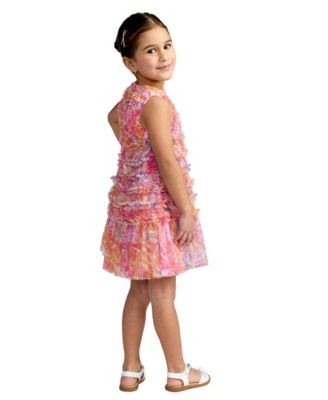 Little Girls Floral High Neck Sleeveless Ruffled Dress
