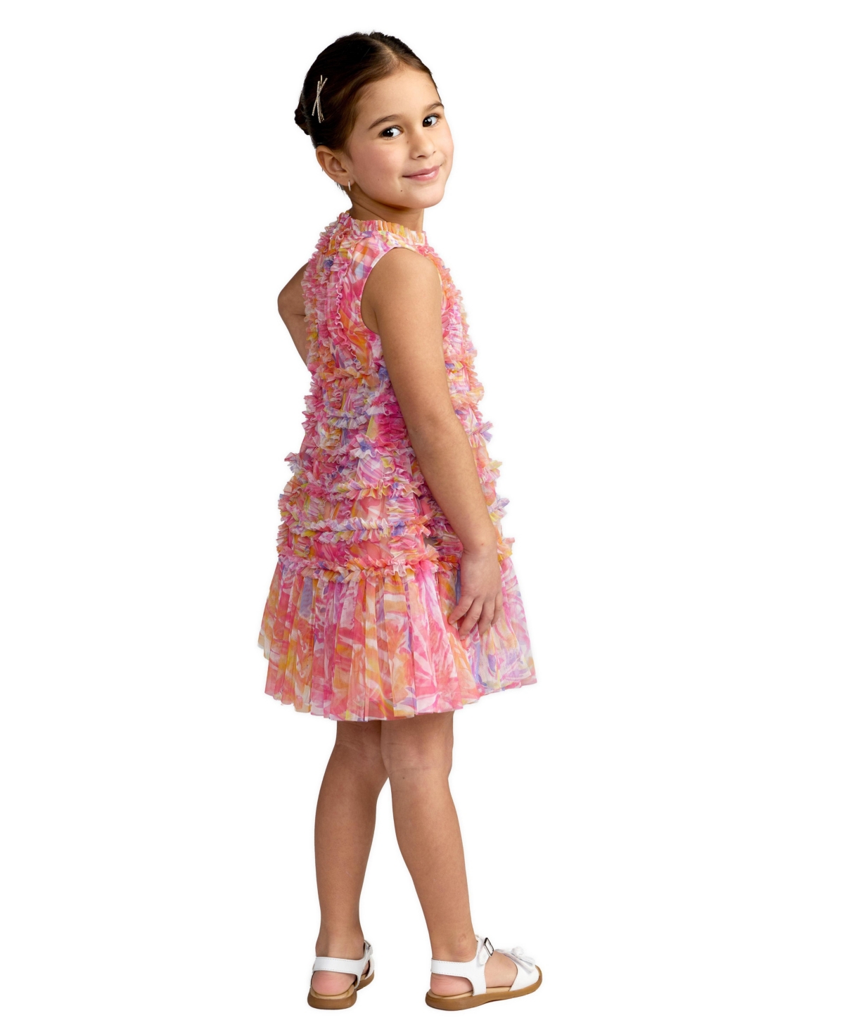 Mac Duggal Little Girls Floral High Neck Sleeveless Ruffled Dress