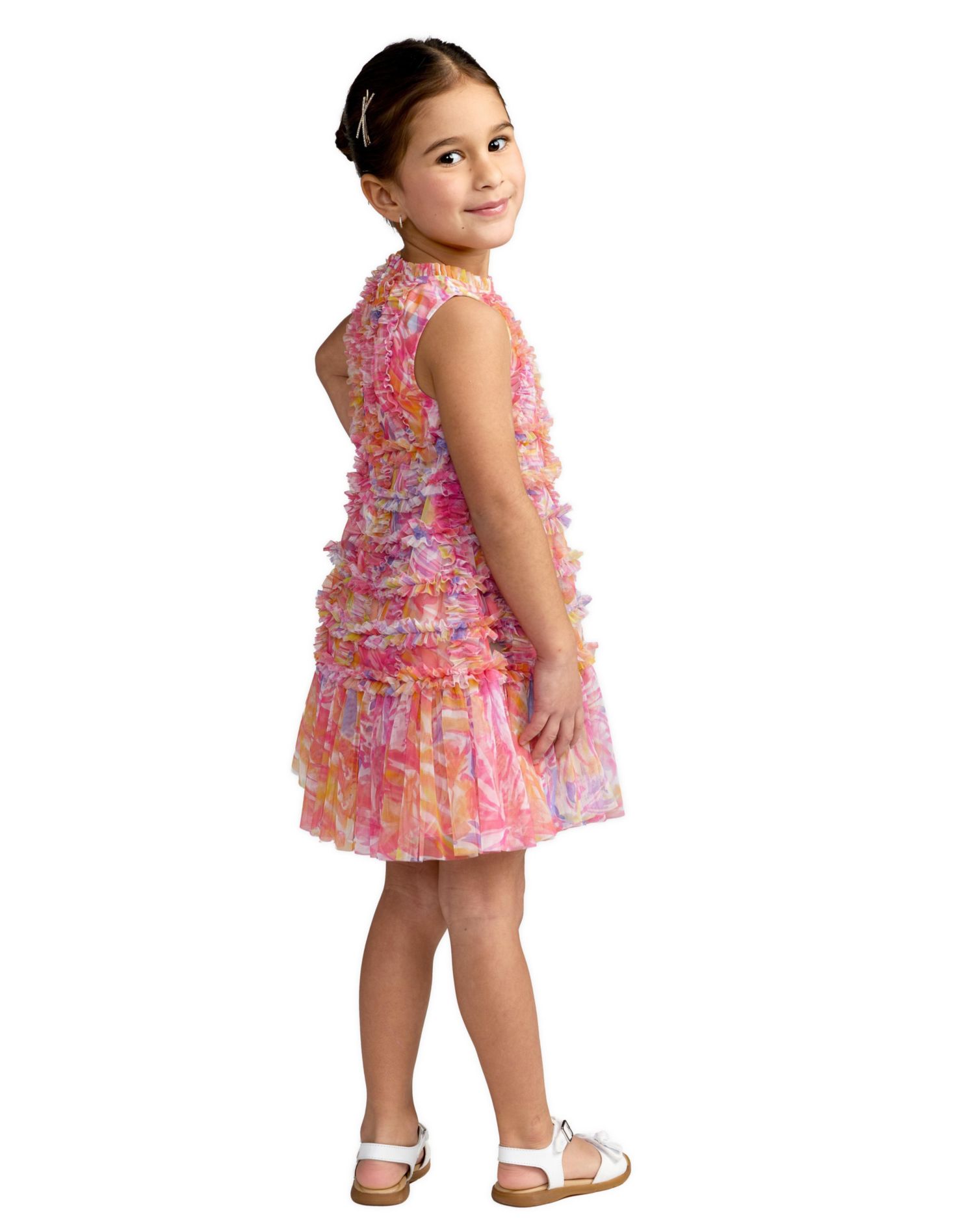 Little Girls Floral High Neck Sleeveless Ruffled Dress
