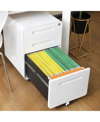 3-Drawer Mobile File Cabinet with Lock, Under Desk Metal Filing Cabinet for Home Office