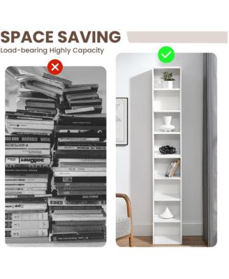 8-Tier Tall Narrow Bookshelf, Slim Storage Cabinet & Display Bookcase with Adjustable Shelves for Living Room, Office