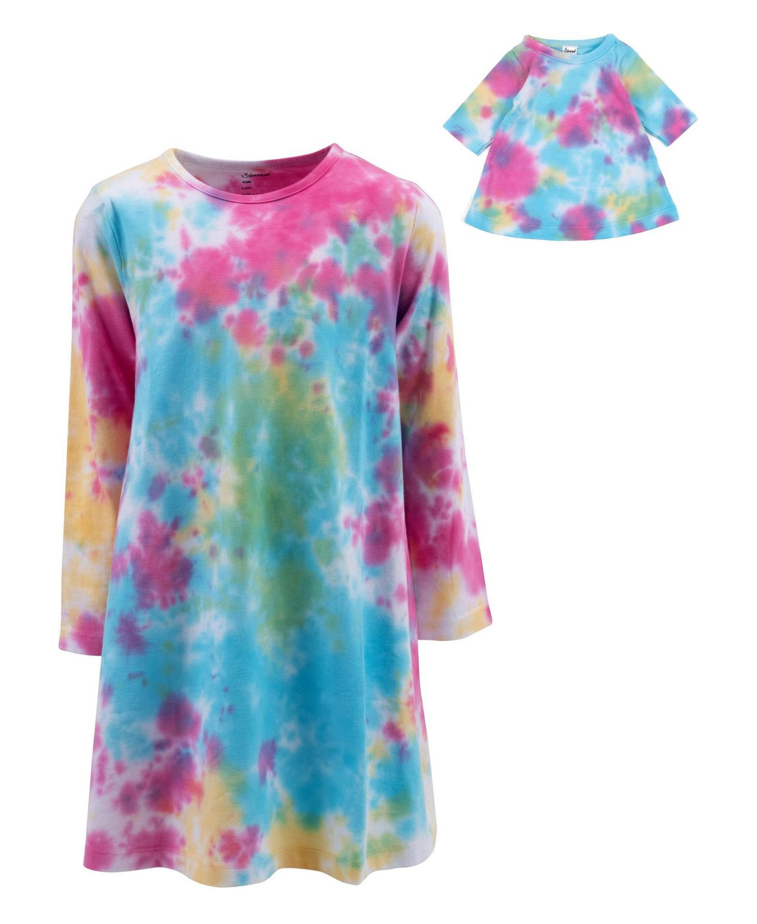 Toddler Girls Matching Doll Long Sleeve Cotton Crew Neck A-Line Dress