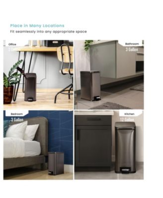 12 Gallon and 3 Gallon Slim Stainless Steel Trash Can Combo Set with Step Pedals and Soft Close Lids