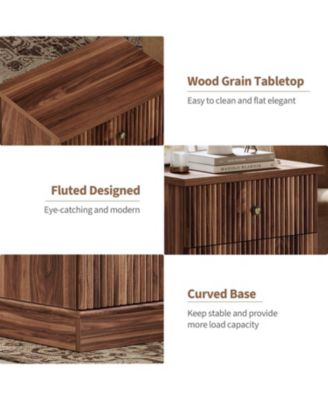 Fluted Nightstand with Drawers, Mid Century Modern Bedside Table, Brown Nightstand with Storage