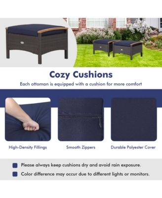 2PCS Patio Ottomans Wooden Handles Rattan Knitting Foot Pedal