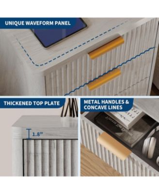 Fluted Farmhouse Night Stand, Fluted Nightstand with Charging Station, FlutedNightstand Bedroom with 3 Drawers