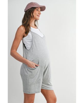 Maternity Sleeveless Loose Fit V-Neck Romper with Pockets and Adjustable Straps