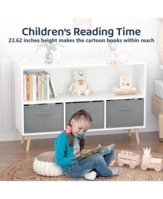 Kids Bookcase and Bookshelf, Toy Storage Cabinet Organizer with 3 Collapsible Fabric Drawers for Playroom, Living Room