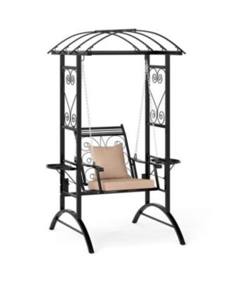 Outdoor Porch Swing with Stand and Dual Trellises