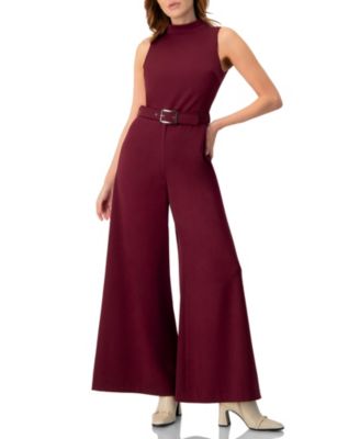 Women's Sleeveless High Neck Jumpsuit with Belt