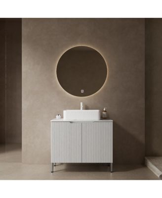 30'' Bathroom Vanity with Carrara Countertop, French Striped Ceramic Basin, Soft Close Doors & Large Storage for Modern Bathroom