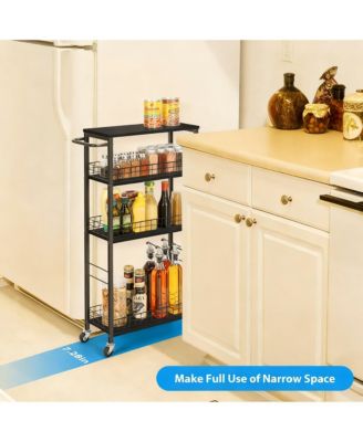 4-Tier Slim Storage Cart with Wood for Narrow Spaces - Multi-Purpose Use