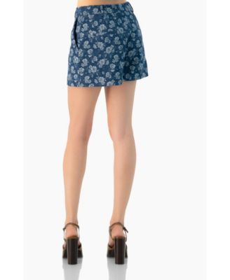 Women's Floral Patterned Denim Shorts