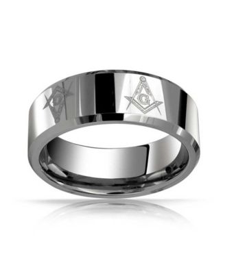 Square Compass Freemason Masonic Titanium Band Ring Silver Tone Comfort Fit 8MM