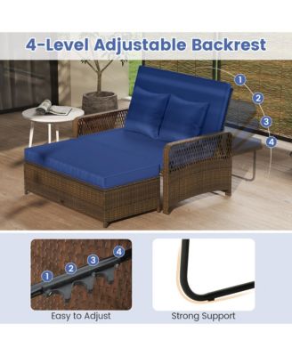 Patio Rattan Daybed Wicker Loveseat Sofa w/ Multifunctional Ottoman