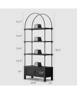 71-Inch Tall Arched Bookshelf Bookcase Shelving Unit with Storage Cabinet Heavy for Living Room/Office