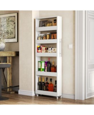 5-Tier Tall Narrow Storage Cart on Wheels, 63 '' Mobile Shelf Organizer, Rolling Utility Cart for Kitchen, Dining Room, Small Spaces