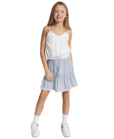Юбка Tommy Hilfiger Ithica Stripe Tiered для девочек, цвет: Белый / Синий