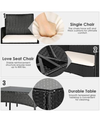 4PCS Outdoor Furniture Set Patio Rattan Conversation Set w/ Beige Cushion