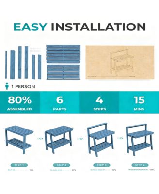 Outdoor gardening 3-tier shelf with angled legs and hooks
