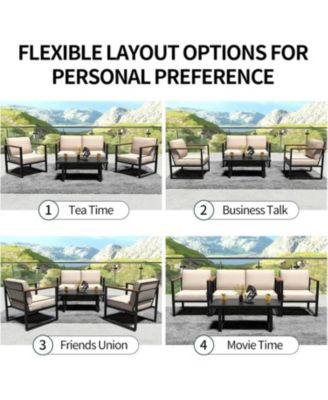 4Pcs Metal Outdoor Patio Furniture Set All Weather Outdoor Conversation Set with Thick Cushions and Coffee Table Ideal for Backyard